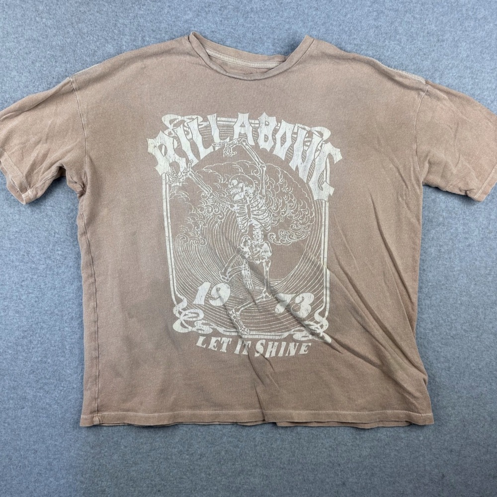 Billabong Mens Let It Shine Skeleton Graphic T-Shirt Tan Brown Size Medium